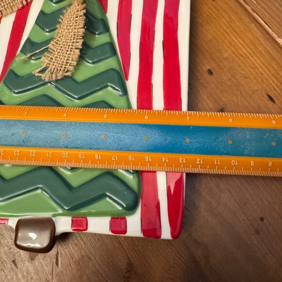 Mud pie Square Christmas tree Dessert plate Burlap Bow New Stripes Holiday RARE - Picture 9 of 10